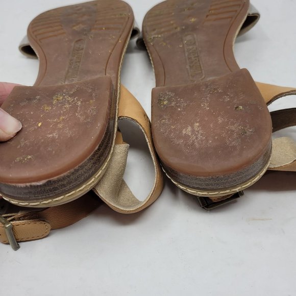 Womens Timberland Grey Tan Ankle Strap Leather Flat Peep Toe Sandals Size 9.5 - Picture 2 of 9